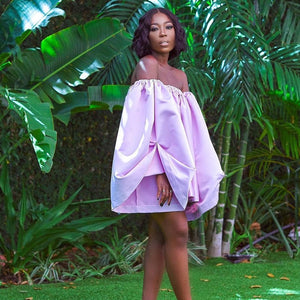 Women Satin Off Shoulder Flare Sleeve Loose Pleated Mini Dress Summer Fashion Birthday Dresses  Sexy Party Evening Dresses | 0 | TageUnlimited