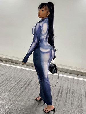 Women Sexy 3D Print Patchwork Maxi Dress Female O Neck Long Sleeve Skinny Slim Dresses Spring Vacation Party Club Vestido | 0 | TageUnlimited