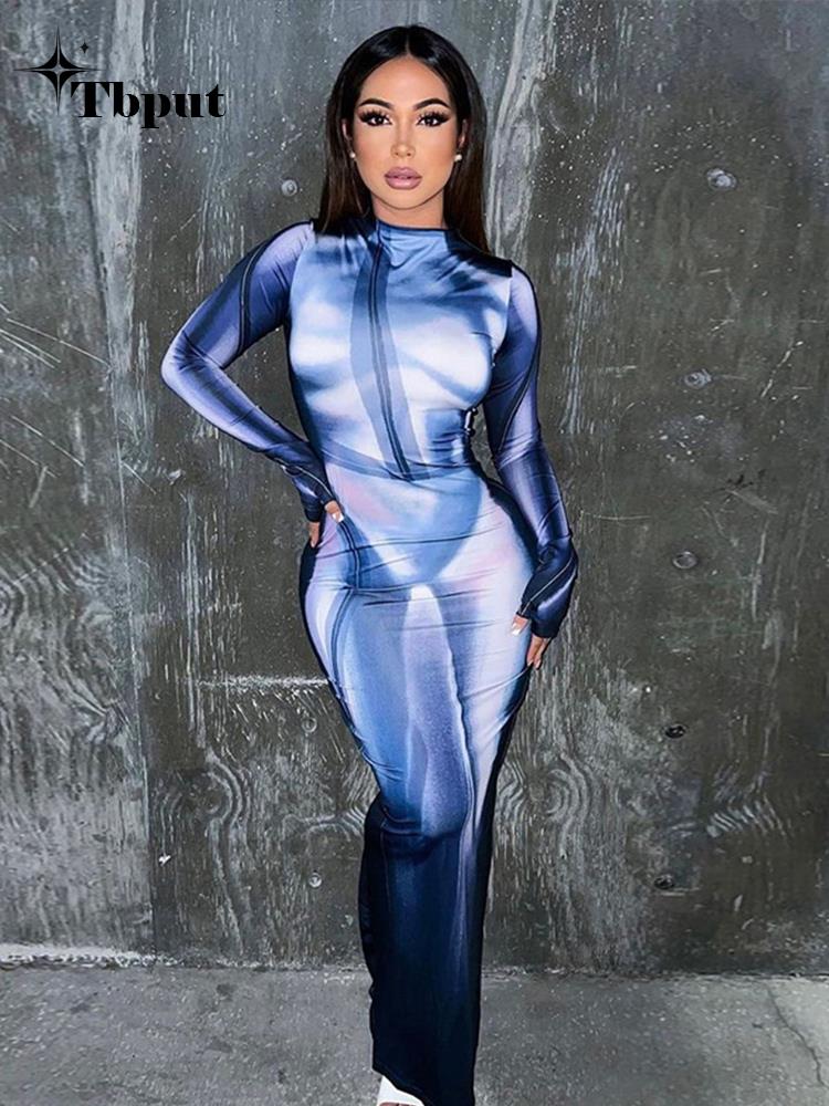 Women Sexy 3D Print Patchwork Maxi Dress Female O Neck Long Sleeve Skinny Slim Dresses Spring Vacation Party Club Vestido | 0 | TageUnlimited