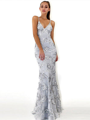 Women Sexy Backless Sequined Spaghetti Strap Dresses Lady V-Neck Sleeveless Prom Wedding Robe Lace Up Fashion Dress | 0 | TageUnlimited