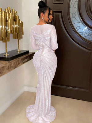 Women Sexy Mesh See Through Rhinestone Maxi Dress Female Full Sleeve Night Clubwear  New Fashion Floor-length Dresses | 0 | TageUnlimited