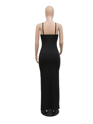 Women Sexy Patchwork Cutout Camisole Side Slit Dresses Lady V-neck Backless Slim Maxi Dress Evening Party Club Prom Frock | 0 | TageUnlimited