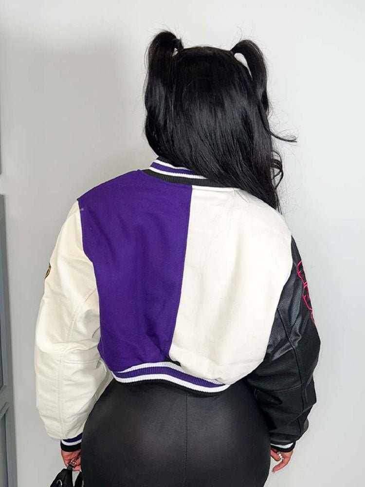 Women Splicing Color Contrast Short Jackets Female  Single Breasted Baseball Coat Cropped  Spring Streetwear Jackets | TageUnlimited
