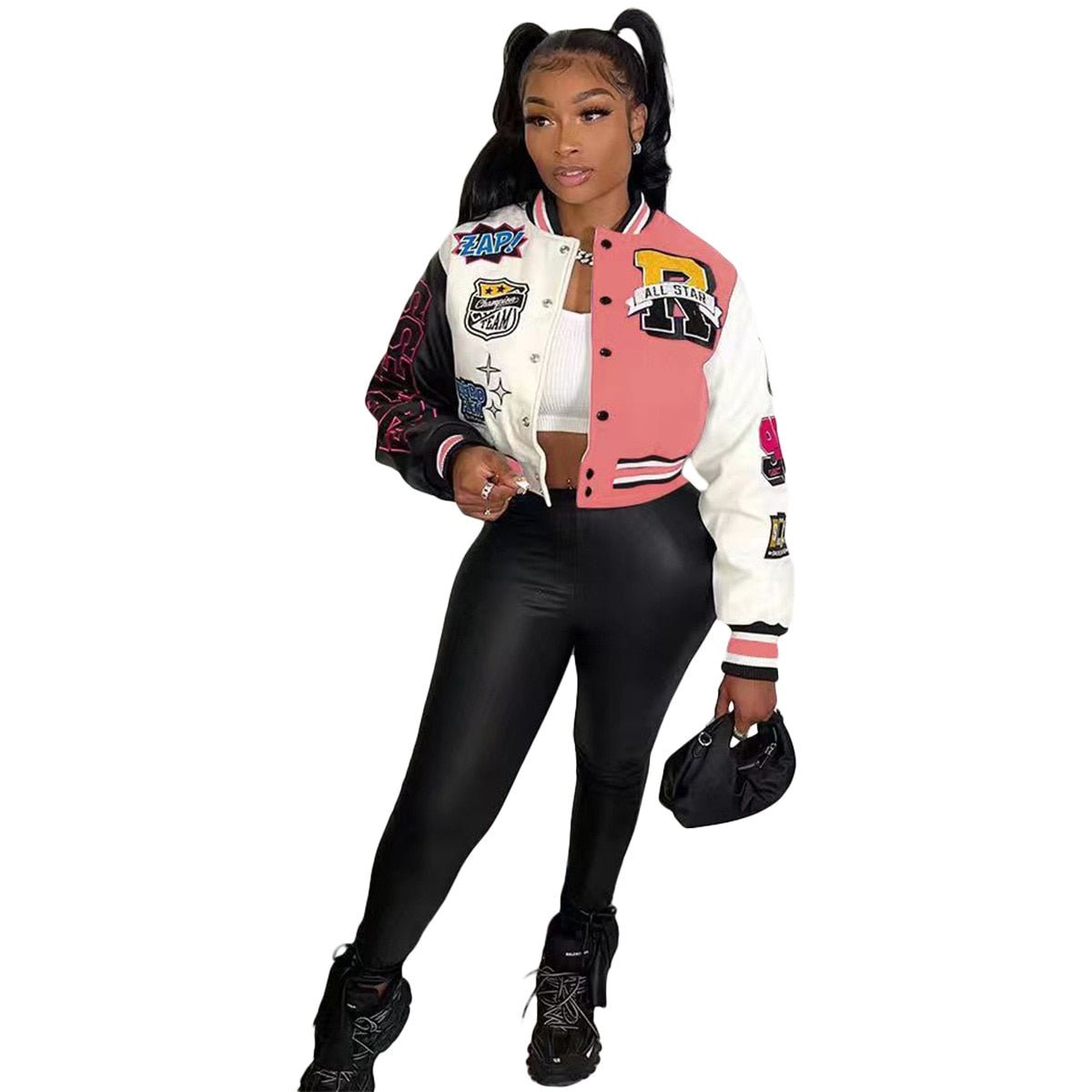 Women Splicing Color Contrast Short Jackets Female  Single Breasted Baseball Coat Cropped  Spring Streetwear Jackets | TageUnlimited