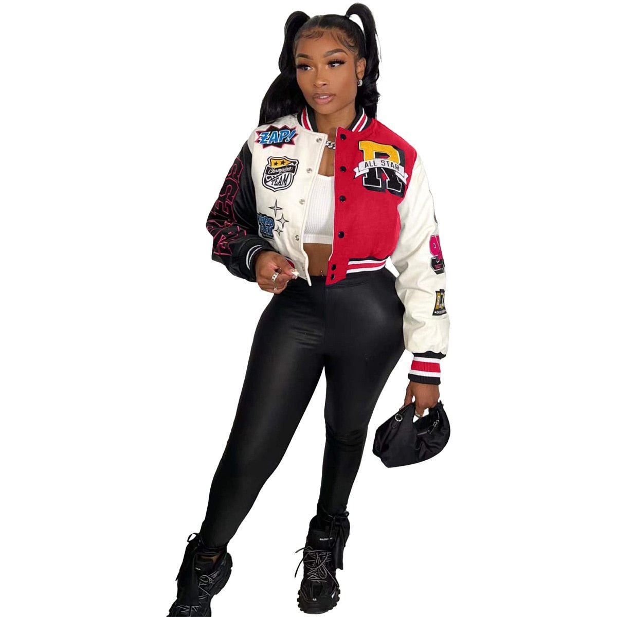 Women Splicing Color Contrast Short Jackets Female  Single Breasted Baseball Coat Cropped  Spring Streetwear Jackets | TageUnlimited