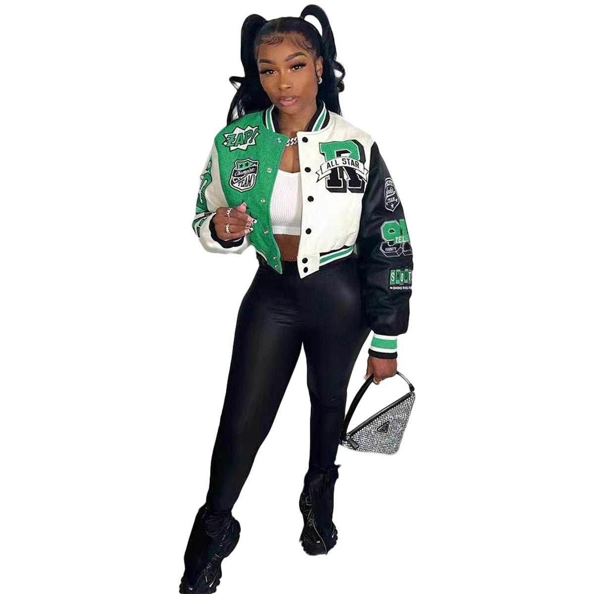 Women Splicing Color Contrast Short Jackets Female  Single Breasted Baseball Coat Cropped  Spring Streetwear Jackets | TageUnlimited