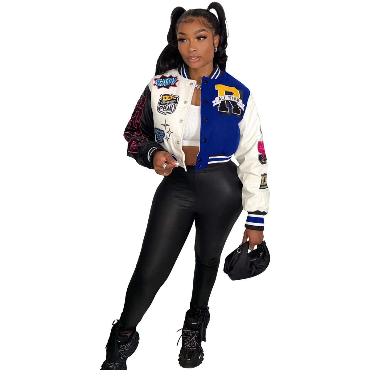 Women Splicing Color Contrast Short Jackets Female  Single Breasted Baseball Coat Cropped  Spring Streetwear Jackets | TageUnlimited