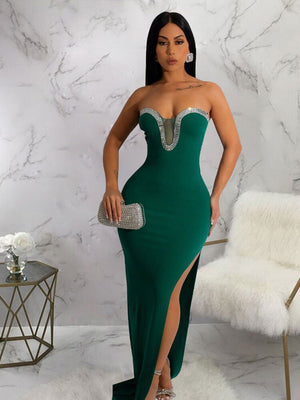 Women Strapless Off Shoulder Side Split Long Dress New Summer Fashion Dresses Bodycon Sleeveless Celebrity Party Vestido | 0 | TageUnlimited