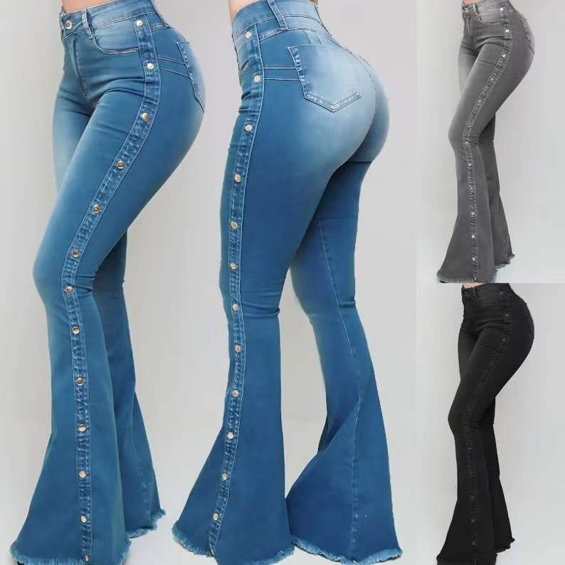 Women PantsNew High-waisted Stretch Dragging Flared Jeans Women Denim Casual Pants | 0 | TageUnlimited