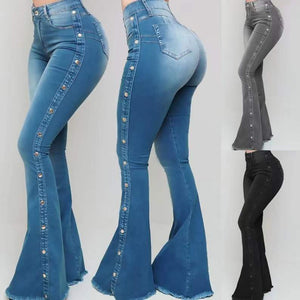 Women PantsNew High-waisted Stretch Dragging Flared Jeans Women Denim Casual Pants | 0 | TageUnlimited