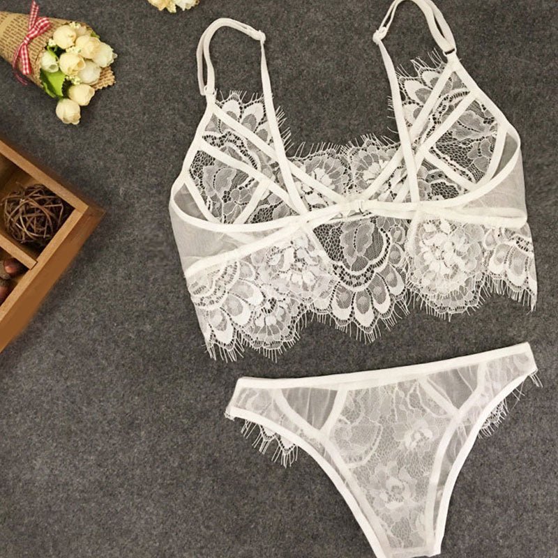 Women Sexy Lace Underwear Set Erotic Ladies Lingerie See-through Bra Thong Mini Babydoll Briefs Underpants Black Bodysuit | TageUnlimited