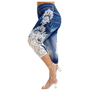Womens Leggings Imitation Jeans Floral Printing Elastic Waist Pencil Pants Jeggings Plus Size Legging Ladies Sweatpants Trousers | 0 | TageUnlimited