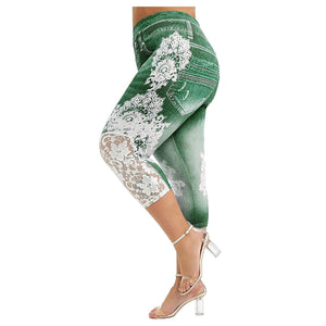 Womens Leggings Imitation Jeans Floral Printing Elastic Waist Pencil Pants Jeggings Plus Size Legging Ladies Sweatpants Trousers | 0 | TageUnlimited