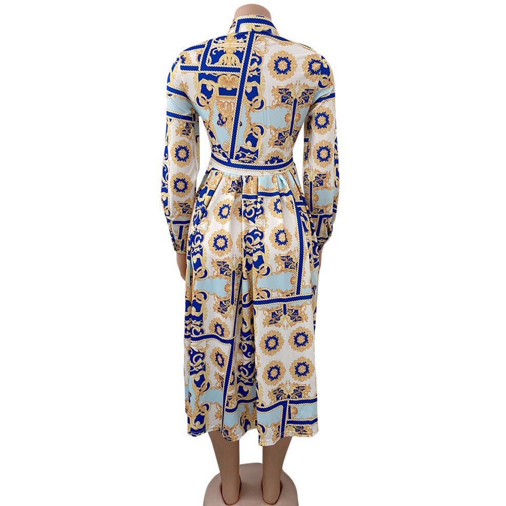 Womens Office Work Clothing Formal Printed High Waisted Full Sleeve Mid Calf Fashion Ladies Business Work Wear Dress Midi Cloth | 0 | TageUnlimited