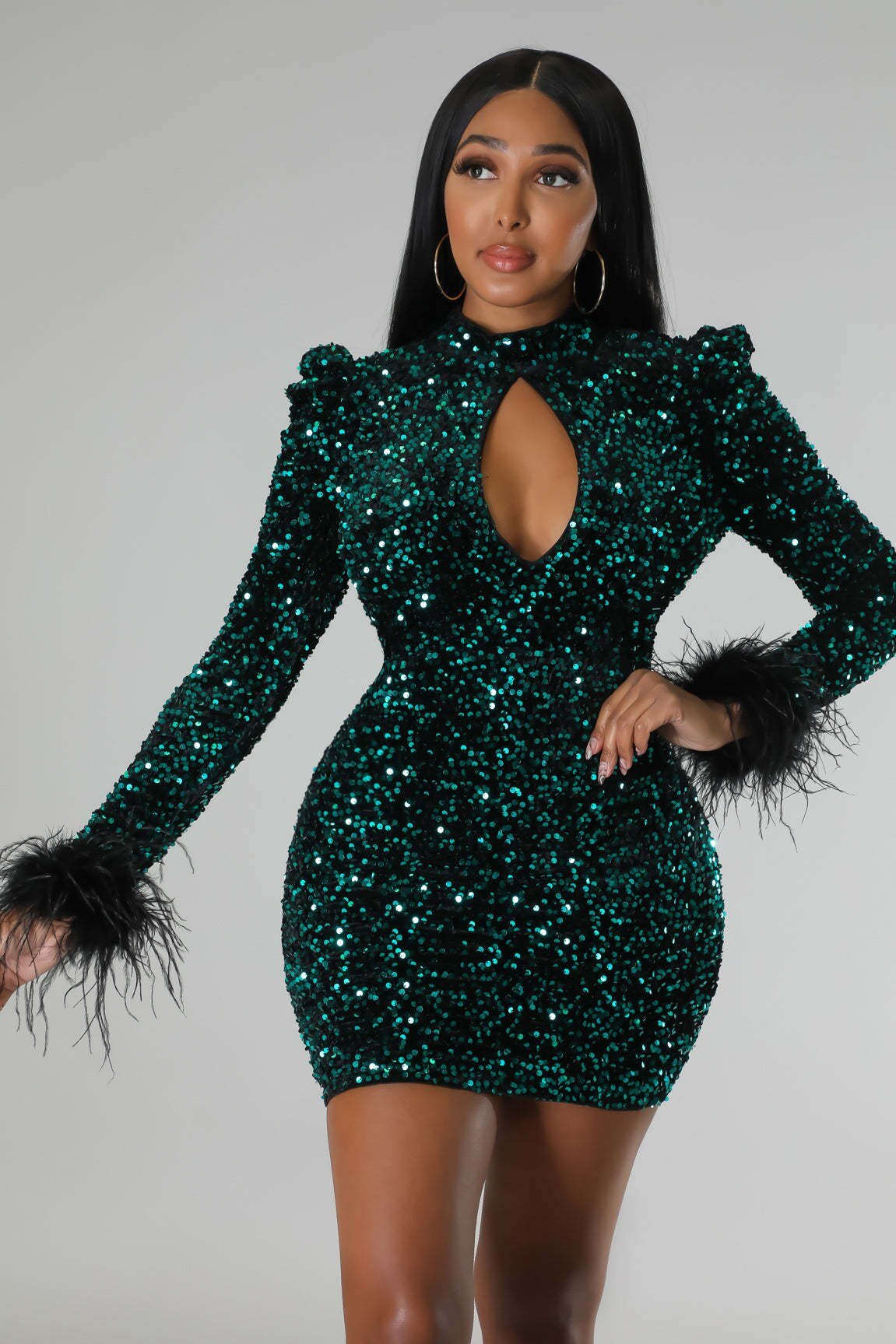 Womens Sexy Feather Sequined Hollow Out Club Bodycon Mini Dresses Autumn Winter Birthday Party Evening Dress Vestidos | 0 | TageUnlimited