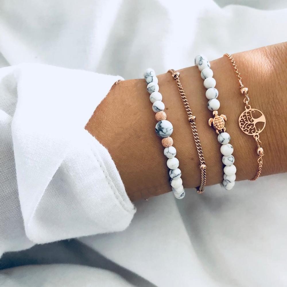 WUKALO Bohemian Gold Color Tassel Angel Bracelets for Women Boho Jewelry Geometric Layered Pearl Hand Chain Charm Bracelet Set | 0 | Tage-Active
