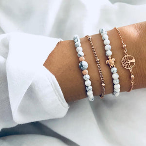 WUKALO Bohemian Gold Color Tassel Angel Bracelets for Women Boho Jewelry Geometric Layered Pearl Hand Chain Charm Bracelet Set | 0 | Tage-Active