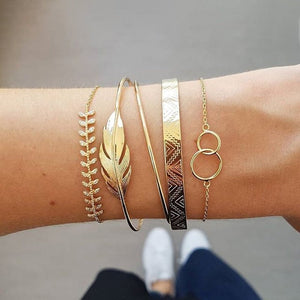 WUKALO Bohemian Gold Color Tassel Angel Bracelets for Women Boho Jewelry Geometric Layered Pearl Hand Chain Charm Bracelet Set | 0 | Tage-Active