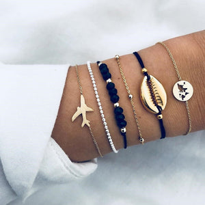 WUKALO Bohemian Gold Color Tassel Angel Bracelets for Women Boho Jewelry Geometric Layered Pearl Hand Chain Charm Bracelet Set | 0 | Tage-Active