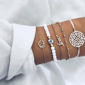 WUKALO Bohemian Gold Color Tassel Angel Bracelets for Women Boho Jewelry Geometric Layered Pearl Hand Chain Charm Bracelet Set | 0 | Tage-Active