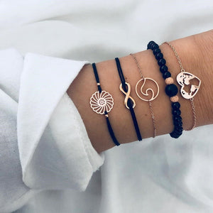 WUKALO Bohemian Gold Color Tassel Angel Bracelets for Women Boho Jewelry Geometric Layered Pearl Hand Chain Charm Bracelet Set | 0 | Tage-Active