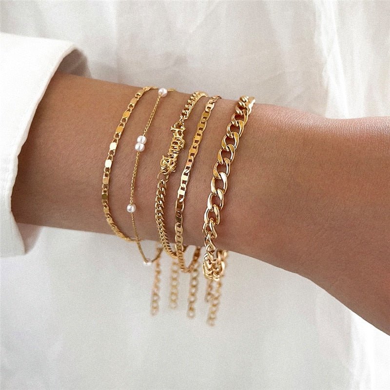 WUKALO Bohemian Gold Color Tassel Angel Bracelets for Women Boho Jewelry Geometric Layered Pearl Hand Chain Charm Bracelet Set | 0 | Tage-Active
