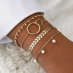 WUKALO Bohemian Gold Color Tassel Angel Bracelets for Women Boho Jewelry Geometric Layered Pearl Hand Chain Charm Bracelet Set | 0 | Tage-Active