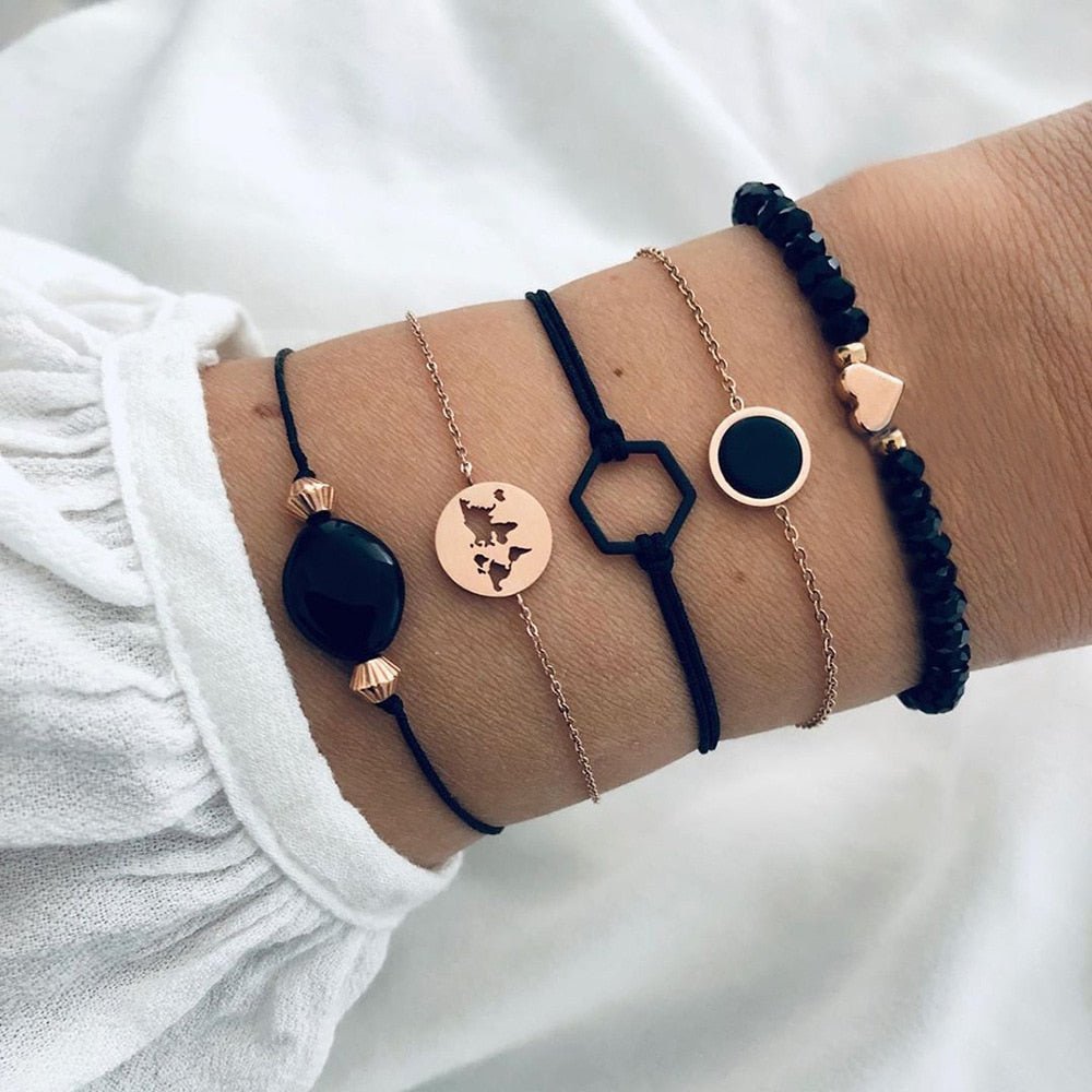 WUKALO Bohemian Gold Color Tassel Angel Bracelets for Women Boho Jewelry Geometric Layered Pearl Hand Chain Charm Bracelet Set | 0 | Tage-Active