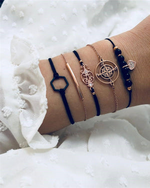 WUKALO Bohemian Gold Color Tassel Angel Bracelets for Women Boho Jewelry Geometric Layered Pearl Hand Chain Charm Bracelet Set | 0 | Tage-Active