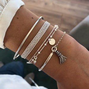 WUKALO Bohemian Gold Color Tassel Angel Bracelets for Women Boho Jewelry Geometric Layered Pearl Hand Chain Charm Bracelet Set | 0 | Tage-Active