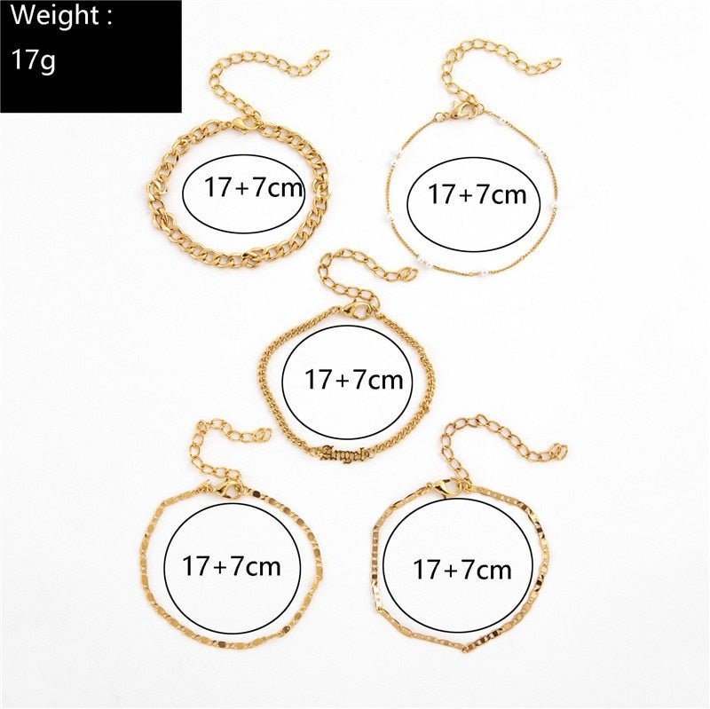 WUKALO Bohemian Gold Color Tassel Angel Bracelets for Women Boho Jewelry Geometric Layered Pearl Hand Chain Charm Bracelet Set | 0 | Tage-Active