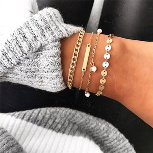 WUKALO Bohemian Gold Color Tassel Angel Bracelets for Women Boho Jewelry Geometric Layered Pearl Hand Chain Charm Bracelet Set | 0 | Tage-Active