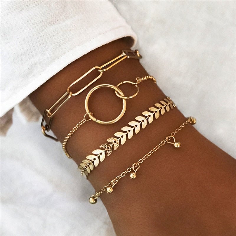 WUKALO Bohemian Gold Color Tassel Angel Bracelets for Women Boho Jewelry Geometric Layered Pearl Hand Chain Charm Bracelet Set | 0 | Tage-Active