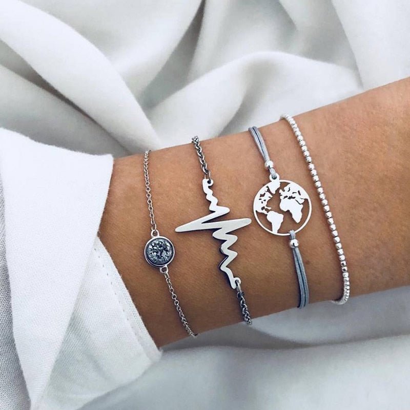 WUKALO Bohemian Gold Color Tassel Angel Bracelets for Women Boho Jewelry Geometric Layered Pearl Hand Chain Charm Bracelet Set | 0 | Tage-Active