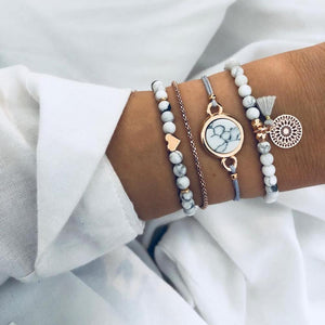 WUKALO Bohemian Gold Color Tassel Angel Bracelets for Women Boho Jewelry Geometric Layered Pearl Hand Chain Charm Bracelet Set | 0 | Tage-Active