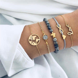 WUKALO Bohemian Gold Color Tassel Angel Bracelets for Women Boho Jewelry Geometric Layered Pearl Hand Chain Charm Bracelet Set | 0 | Tage-Active