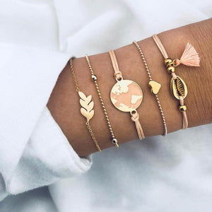 WUKALO Bohemian Gold Color Tassel Angel Bracelets for Women Boho Jewelry Geometric Layered Pearl Hand Chain Charm Bracelet Set | 0 | Tage-Active