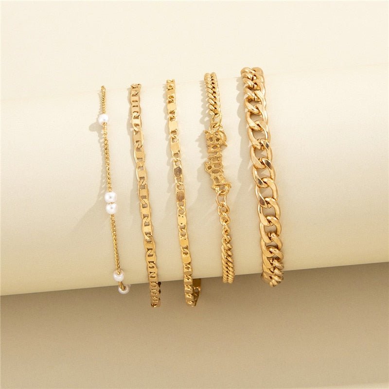 WUKALO Bohemian Gold Color Tassel Angel Bracelets for Women Boho Jewelry Geometric Layered Pearl Hand Chain Charm Bracelet Set | 0 | Tage-Active