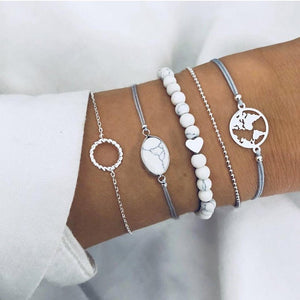 WUKALO Bohemian Gold Color Tassel Angel Bracelets for Women Boho Jewelry Geometric Layered Pearl Hand Chain Charm Bracelet Set | 0 | Tage-Active