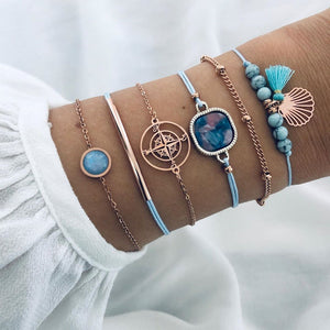 WUKALO Bohemian Gold Color Tassel Angel Bracelets for Women Boho Jewelry Geometric Layered Pearl Hand Chain Charm Bracelet Set | 0 | Tage-Active